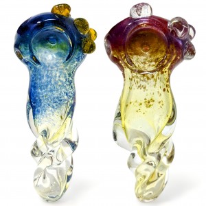 3.5" Gold-Fumed Twisted Rod, Frit Sparks, Marble Art Hand Pipe - 2Pk [RJA93]